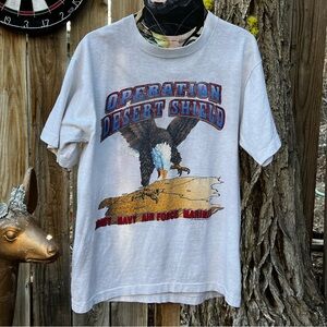 Vintage Operation Desert Shield Shirt W/ “Try and burn this flag” On Back.
